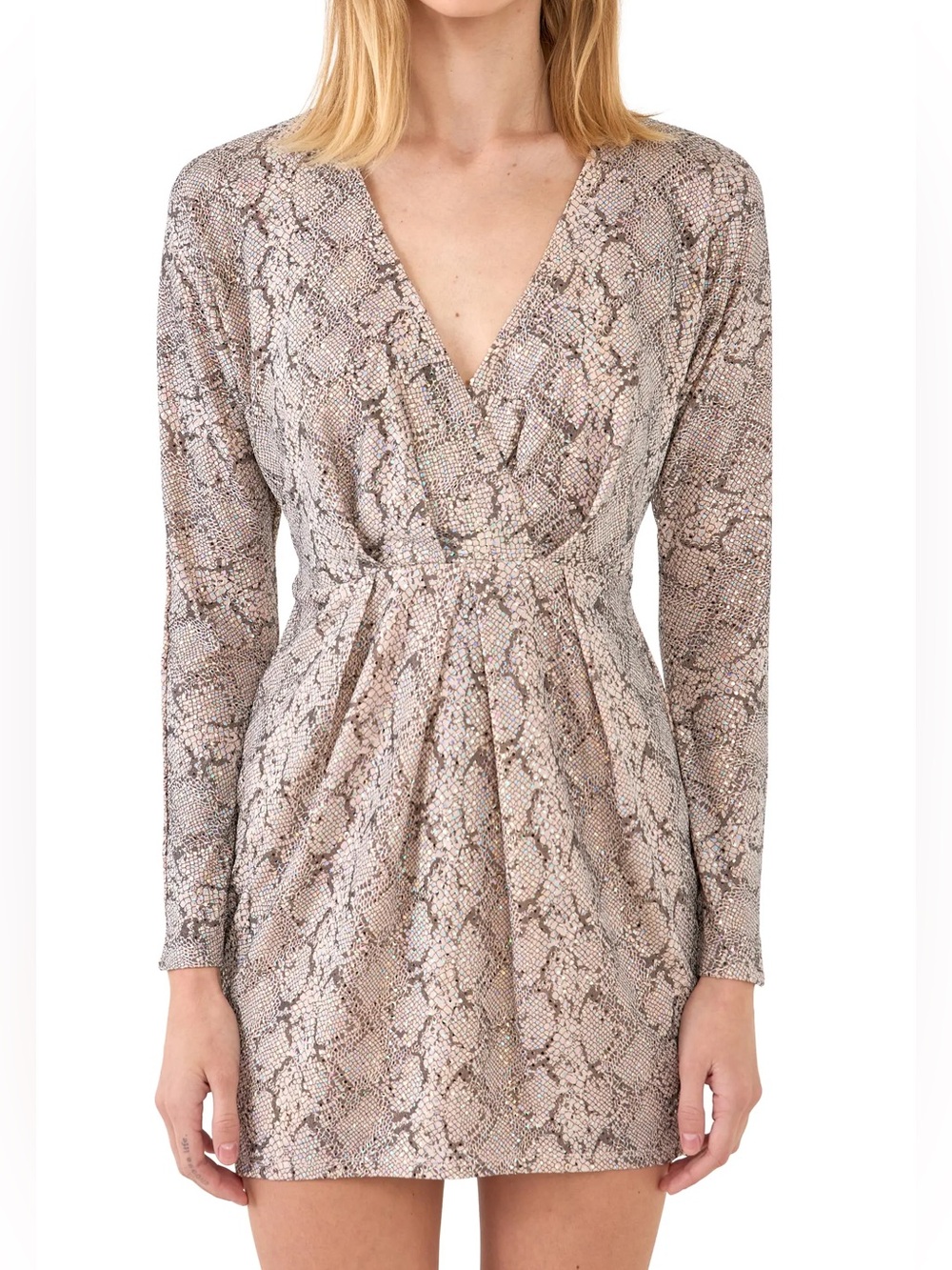 Endless Rose Snakeskin Print Long Sleeve Minidress